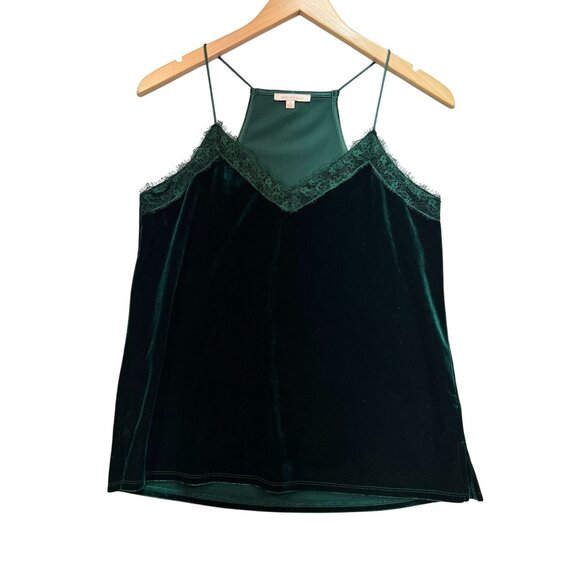 Skies Are Blue Womens Velvet Camisole Small Green Lace Trim V-Neck Y2K - Picture 1 of 10